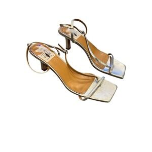 Aeyde Elise Leather Post Toe Heel Sandals 40.5 Silver Italy 10